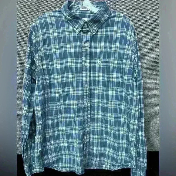 Abercrombie & Fitch Button Plaid Shirt Men's Medium Muscle Fit Blue Stripe XL - Picture 1 of 5